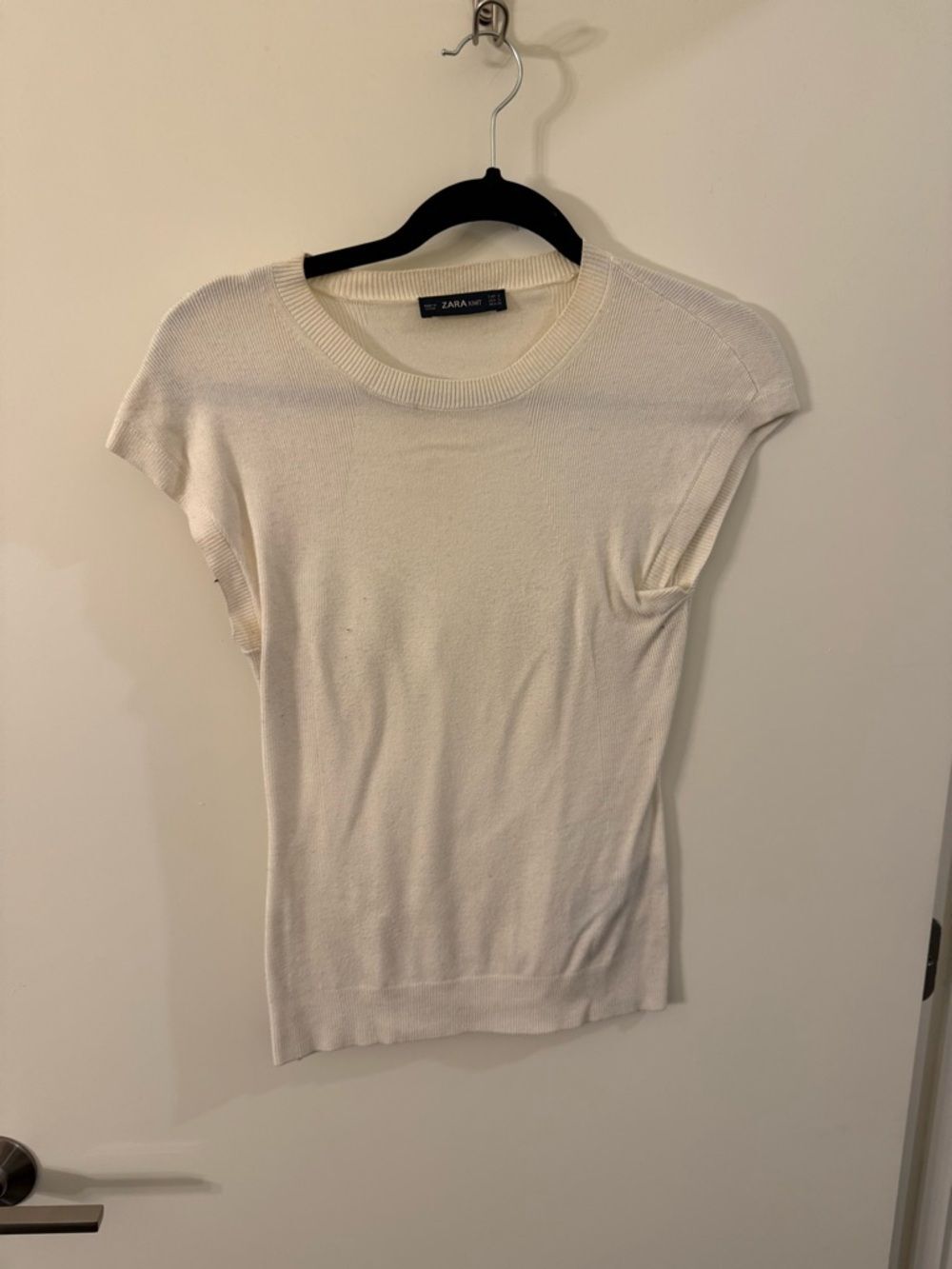 Zara Cream Short-Sleeve Knit Top